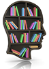 negotiator head with books on bookshelves inside