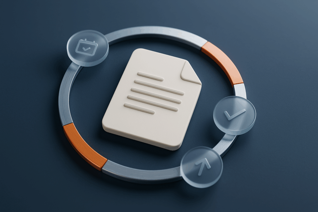 contract renegotiation timeline dial around contract with calendar, checkmark, and value icons
